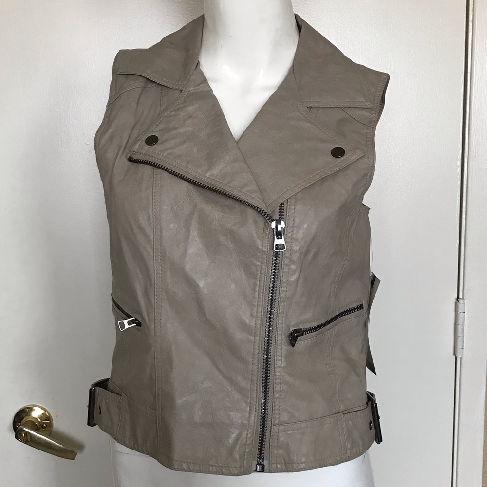 American Rag Antique White Pleather Moto Vest